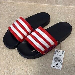 Adidas Red and White Slide Sandals